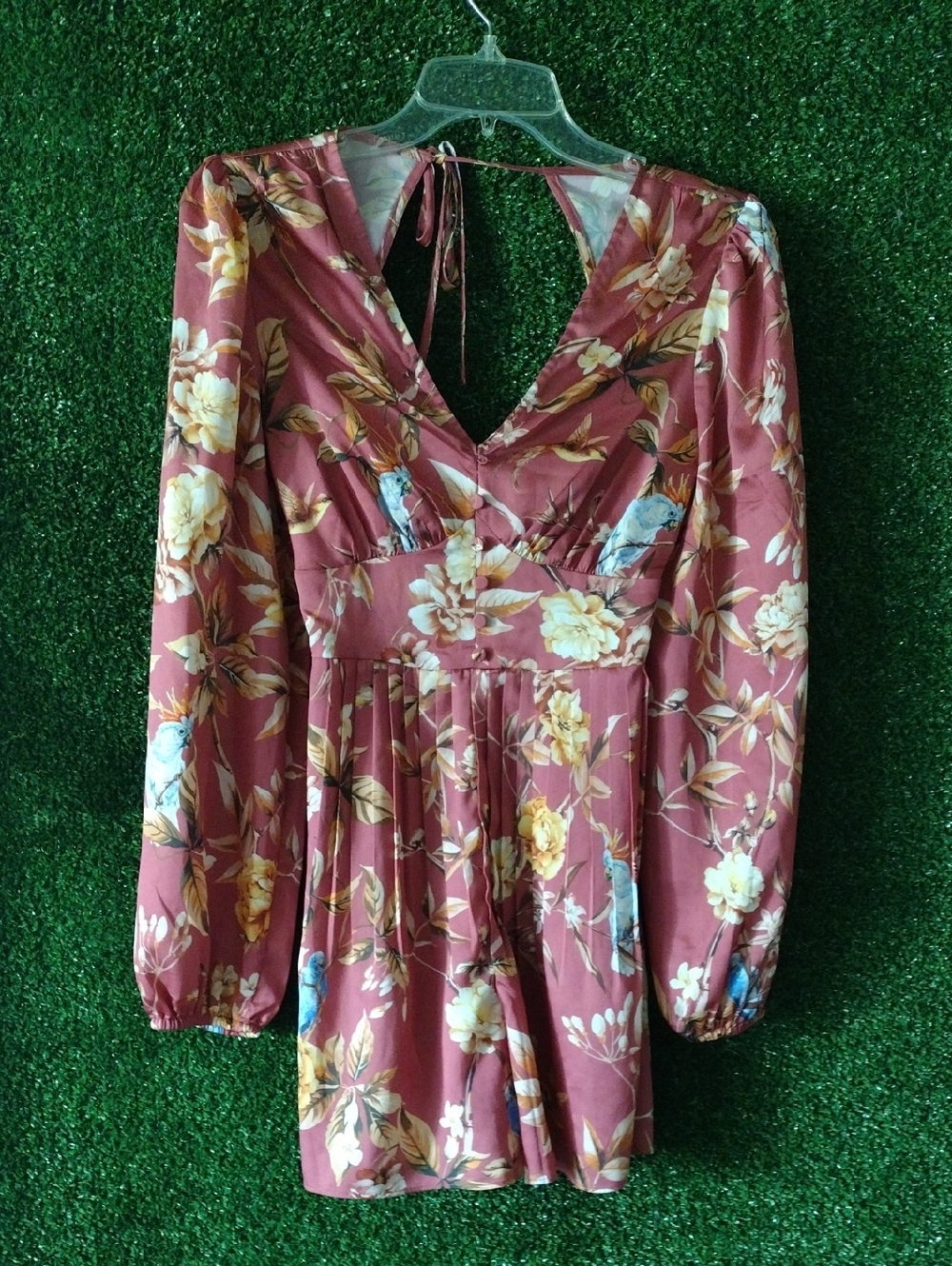 Express RomperFloral V-Neck Long Sleeve Mini Dress - Rust Floral